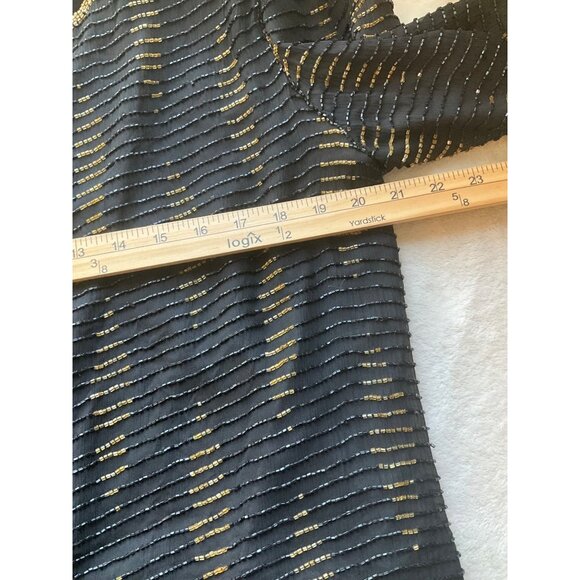 Leslie Fay Evenings Sz Medium-Large Beaded Formal Jacket Black & Gold Silk 90's - Picture 7 of 13